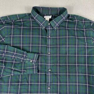 LL Bean Shirt Mens 2XL Tall Green Blue Plaid Traditional Fit Button Down